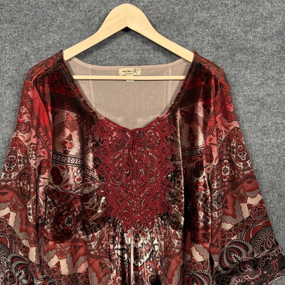 One World Plus Size 2X Studded Embroidered Tunic Top Brown Whimsigoth Dark Fairy - Picture 3 of 10